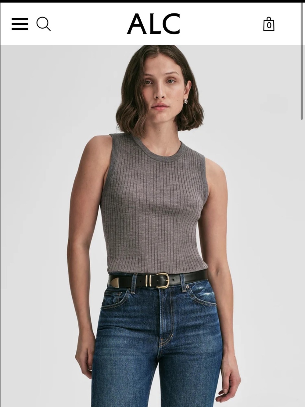 A.L.C. Sleeveless Ribbed Knit Tank Top in Gray